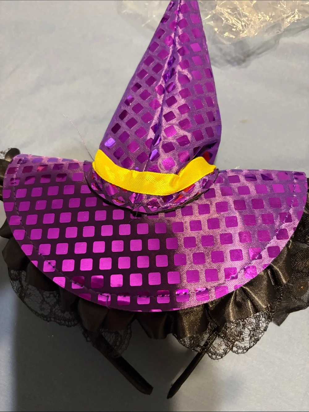 Purple Witch Hat Headband for girls and cat headband with earrings and necklace
